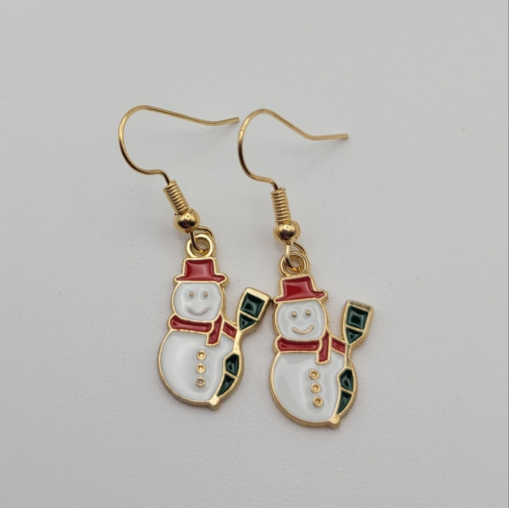 Gold Tone Snowman Earrings